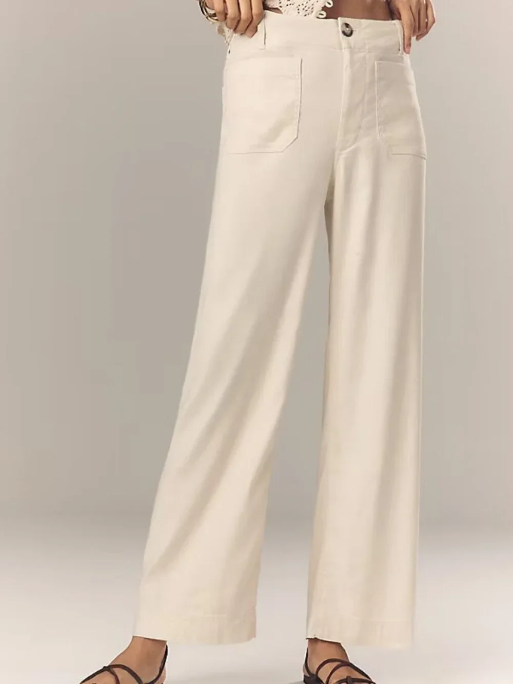 Anthropologie Maeve Colette Linen Wide-Leg Full-Length Pants 27 4 Ivory Cream - Picture 1 of 8